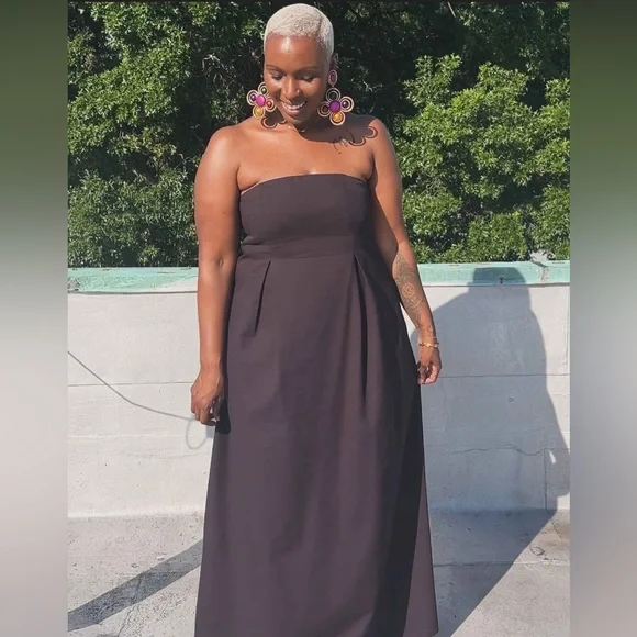 Strapless Column Ankle Length Dress - Dark Brown Sz 22 - Picture 3 of 4